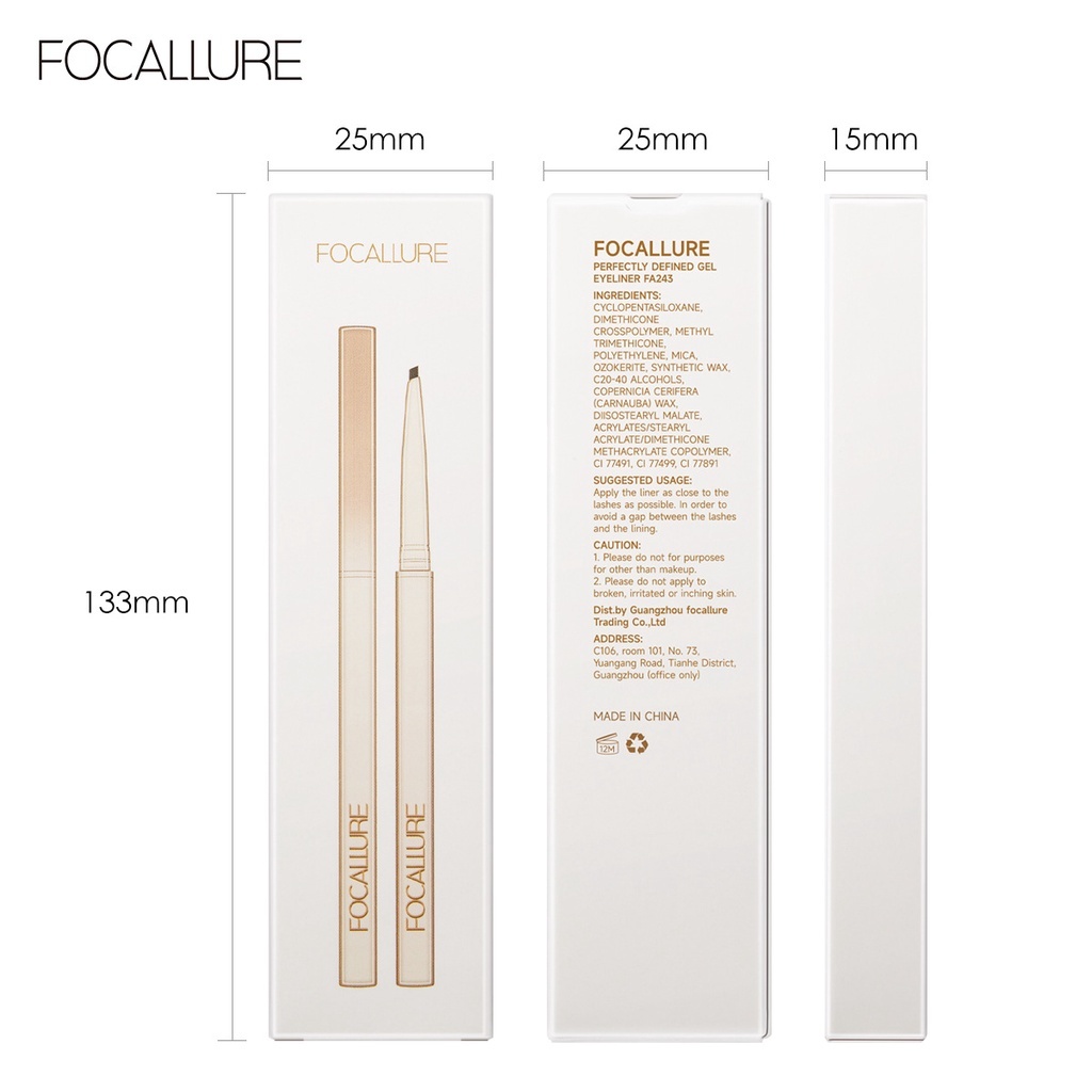 Bút Kẻ Mắt Dạng Gel FOCALLURE Siêu Mịn Nhanh Khô Chống Thấm Nước 10g