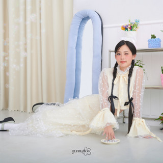 Áo kiểu croptop tay phồng voan cột nơ và chân váy dài tầng bèo “LAROSE SET” by Gum Tailor