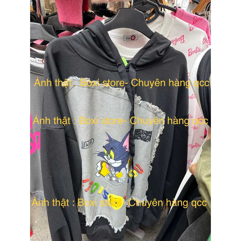 ÁO NỈ HOODIE HÌNH TOM VÀ JERRY FREESIZE HÀNG QCL1