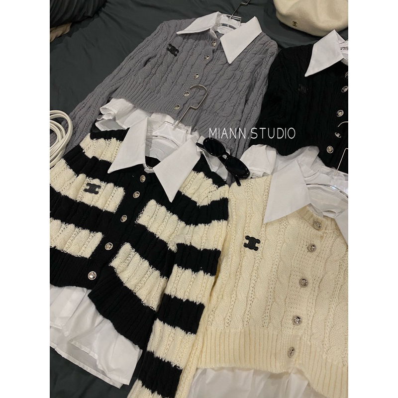 Áo len phối cổ sơmi thêu chữ