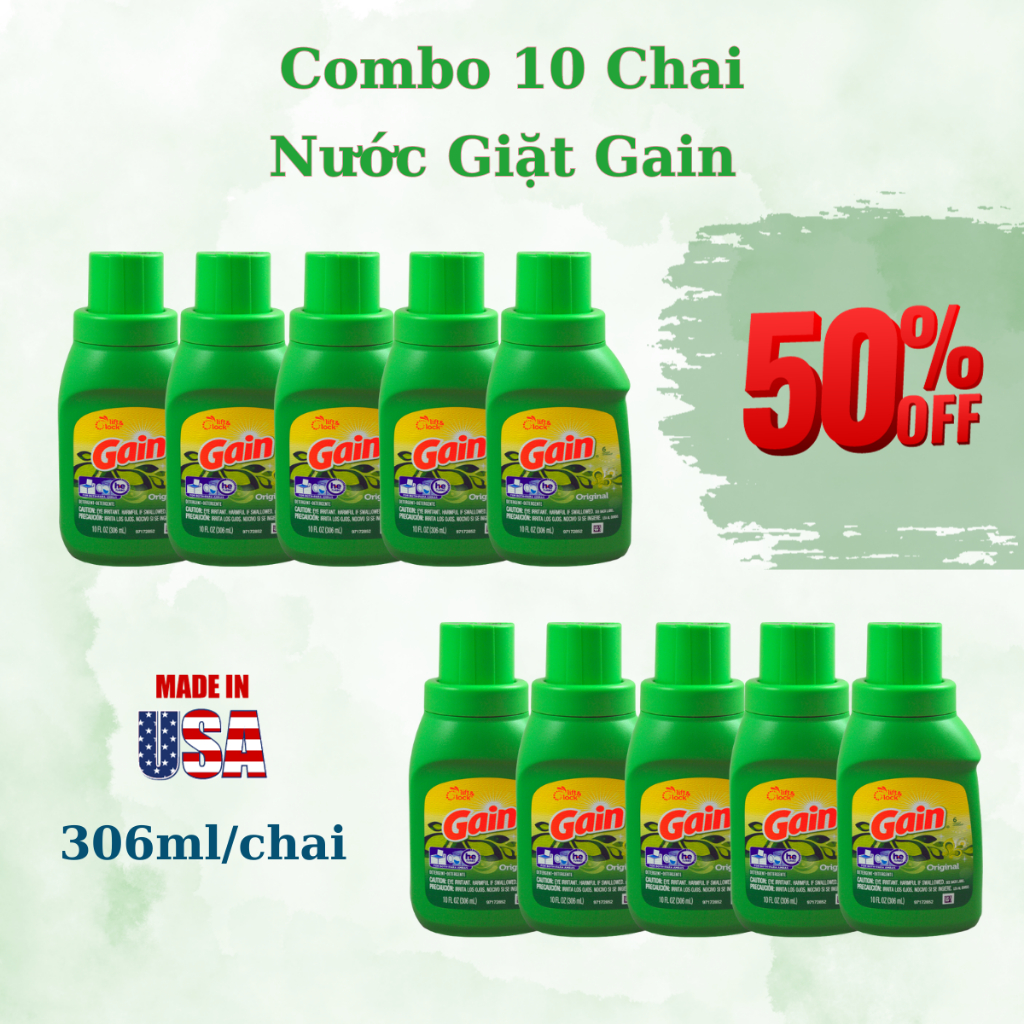 CB1 - Combo Nước Giặt Quần Áo GAIN 306ML/CHAI - NK USA
