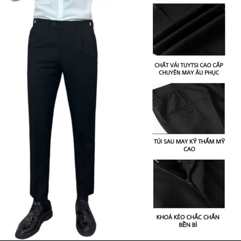 Quần Âu Nam sidetab Vinmen cạp trung dáng slimfit chất vải co giãn