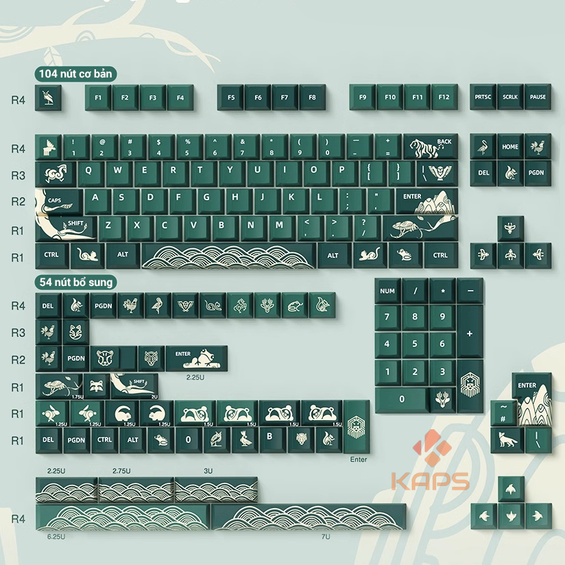 Keycap Animal Forest - PBT profile Cherry in dyesub 158 nút cho bàn phím cơ layout 108/104/98/87/84/75/68/64/61