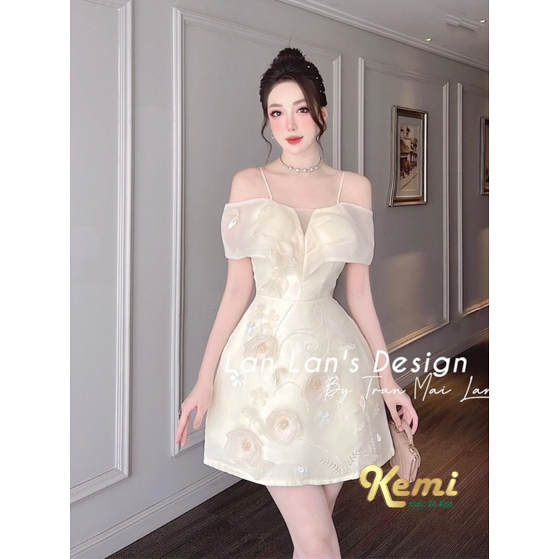Váy trắng cổ V 2 dây đuôi cá vạt eo Kemi thiết kế hot trend, đầm dự tiệc sang chảnh