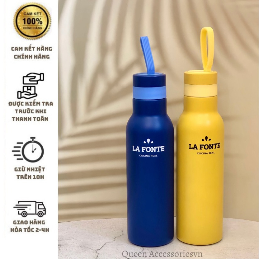 (CHÍNH HÃNG) Bình giữ nhiệt La Fonte nhập khẩu 500ml quai xách, túi đựng bình, ống hút inox