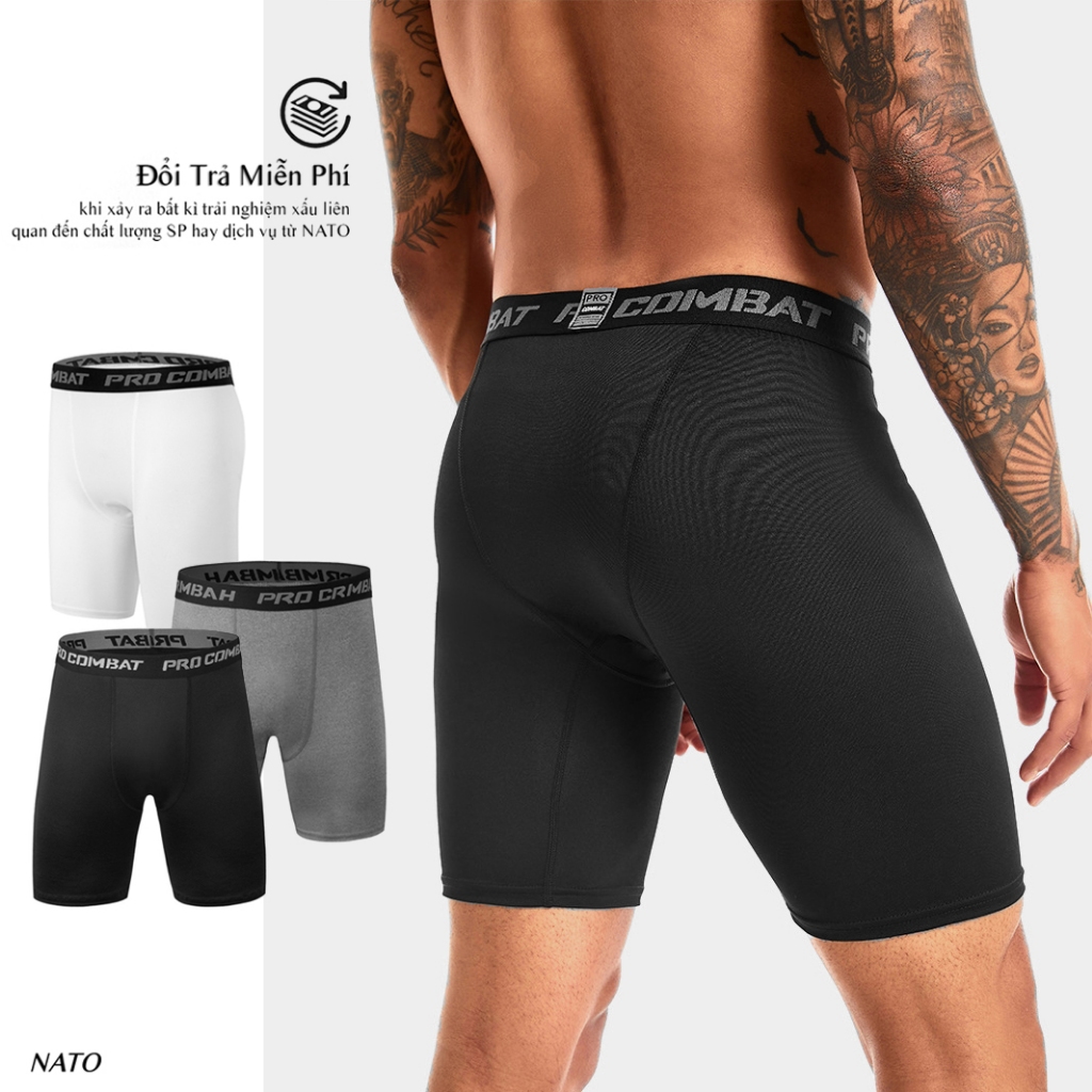 Quần Lót Nam COMBAT Chạy Bộ Vải Cotton Tự Nhiên 100% Cao Cấp Quần Legging Đùi Dài Giữ Nhiệt Boxer Gym Đạp Xe NATO