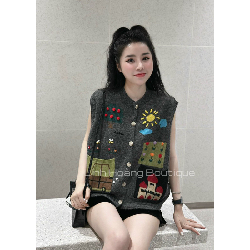 Áo gile hoạ tiết tranh QCL1