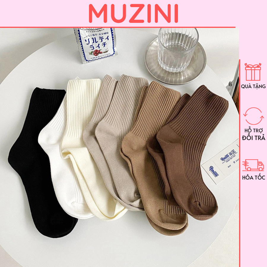 Tất nữ Muzini tất cổ cao len trơn gân đơn giản tone màu nâu tây phong cách hàn quốc TN225 V2
