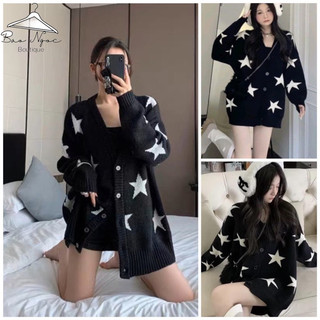 Áo Khoác Cadigan In Full Hình Ngôi Sao Chất Nỉ Cotton – Áo Unisex Phong Cách Hàn Quốc