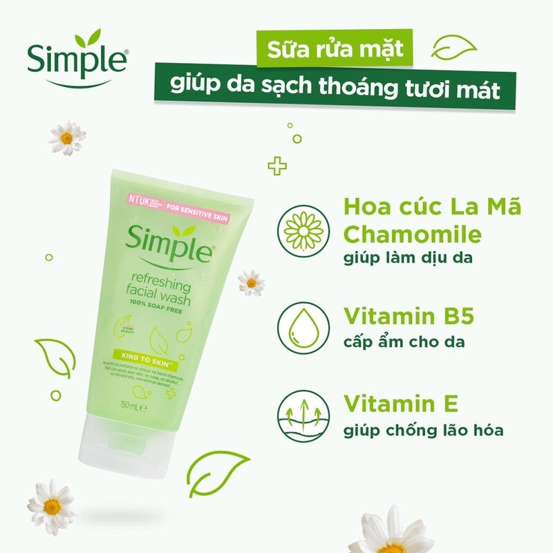 Sữa rửa mặt simple cho da dầu mụn da khô ngừa mụn