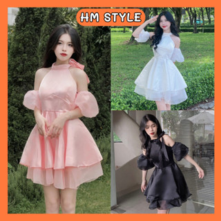 Váy cổ yếm tay phồng trễ vai, váy trễ vai tay áo rời phong cách tiểu thư sang chảnh HV42 HMStyle