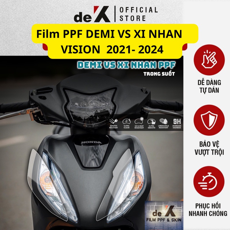 Miếng dán FILM PPF trong suot DEMI và XI NHAN xe VISION 2021- 2024  chống trầy xước đèn cho xe Vision