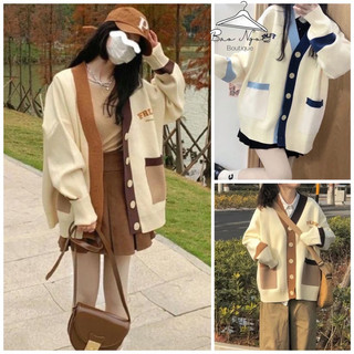 Áo Khoác Cadigan FLRM Phối Màu - Chất Nỉ Cotton, Form Rộng Unisex Phong Cách Hàn Quốc