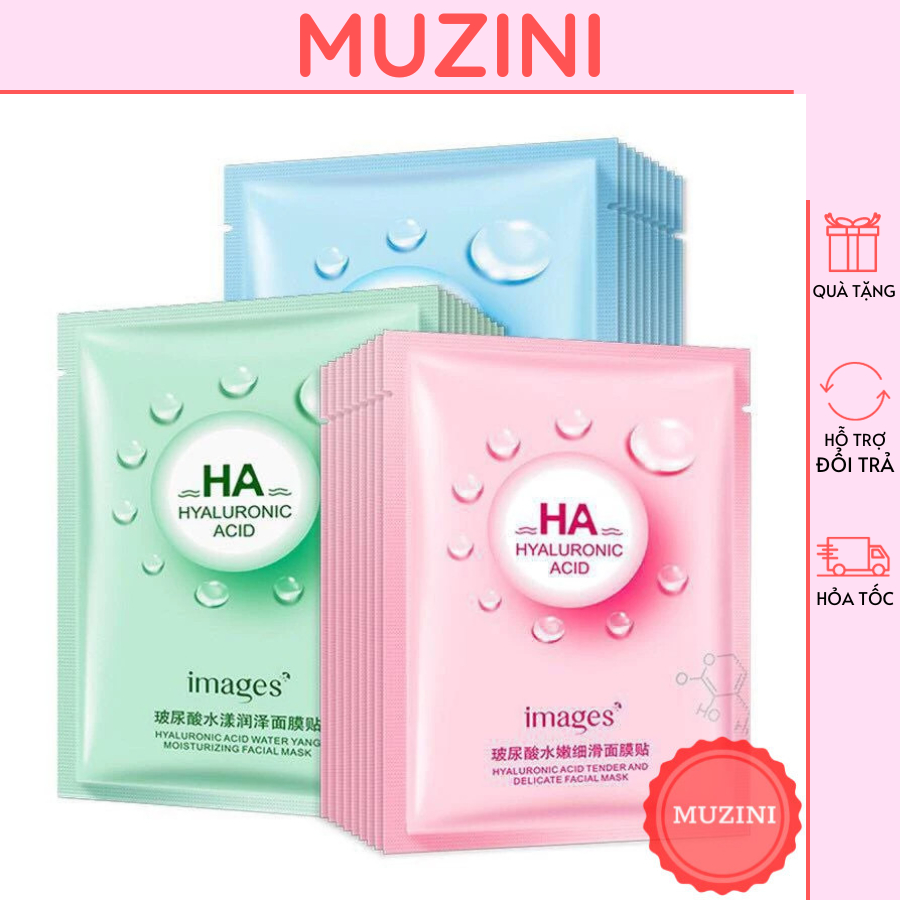 Combo 3 Mặt nạ giấy DÙNG THỬ dưỡng trắng da mụn cấp ẩm thải độc Muzini HA3