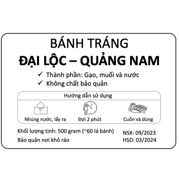 500g Bánh tráng Đại Lộc  - Túi Zip