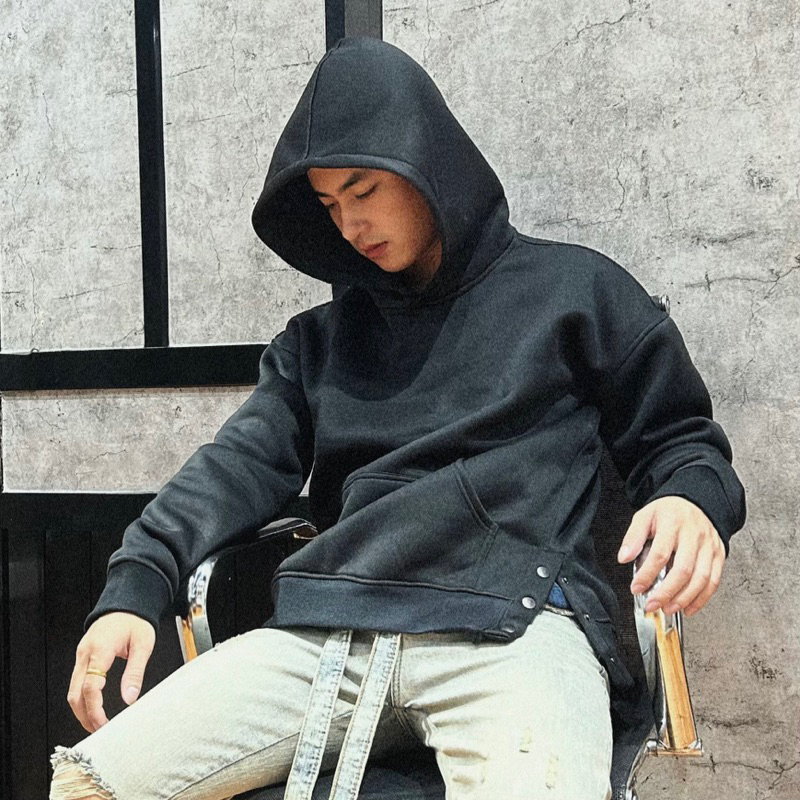 Áo hoodie unisex acid button đen khói Local brand - áo nỉ hoodie unisex form rộng trẻ trung