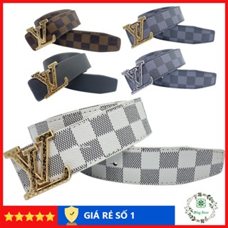 Thắt lưng nam LV, dây nịt nam Caro đủ màu, dây lưng da đầu khóa chữ nhỏ TLLV002