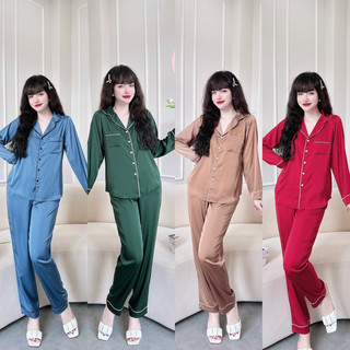 Đồ bộ nữ lụa tay dài mặc sau sinh màu trơn bigsize siêu đẹp 1508
