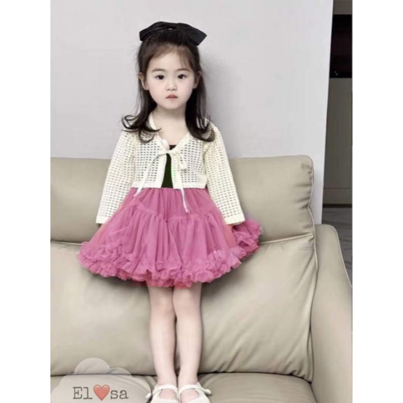 Set váy thu đông cho cho bé gái 8 đến 19kg.video cận chất.váy 2 dây +áo cadgan ren ạk i