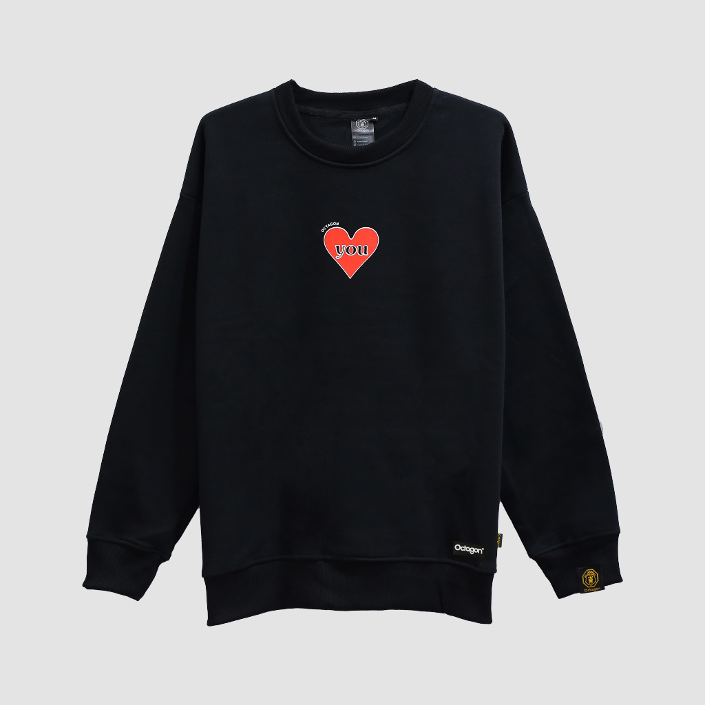 Áo Sweater Form Rộng OCTAGON LOVE YOU Nỉ Bông Màu Đen