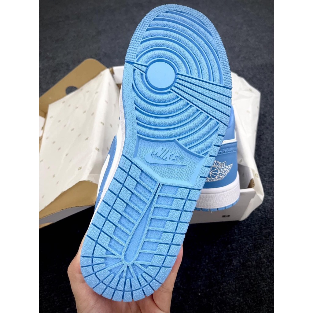 Giày thể thao Jd phối Xanh Dương Trắng thấp cổ Giày Sneaker Jordan 1 Xanh dương Bản Trung