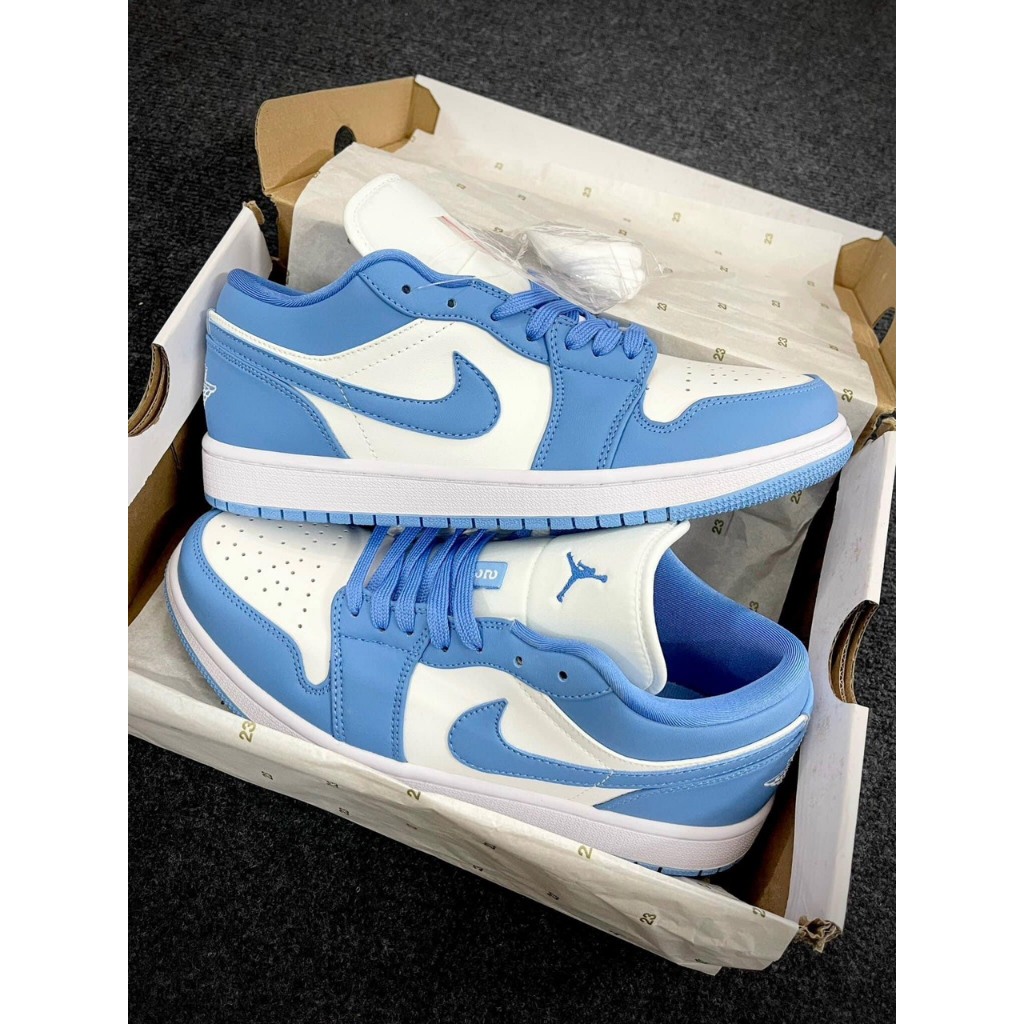 Giày thể thao Jd phối Xanh Dương Trắng thấp cổ Giày Sneaker Jordan 1 Xanh dương Bản Trung