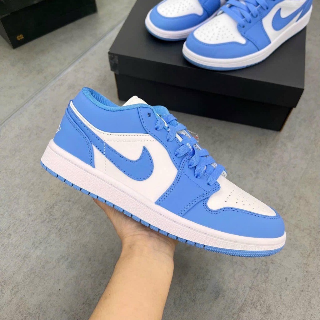 Giày thể thao Jd phối Xanh Dương Trắng thấp cổ Giày Sneaker Jordan 1 Xanh dương Bản Trung