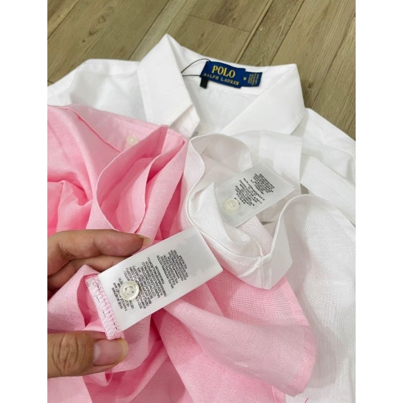 Áo sơmi Polo xuất dư, màu hồng & trắng
