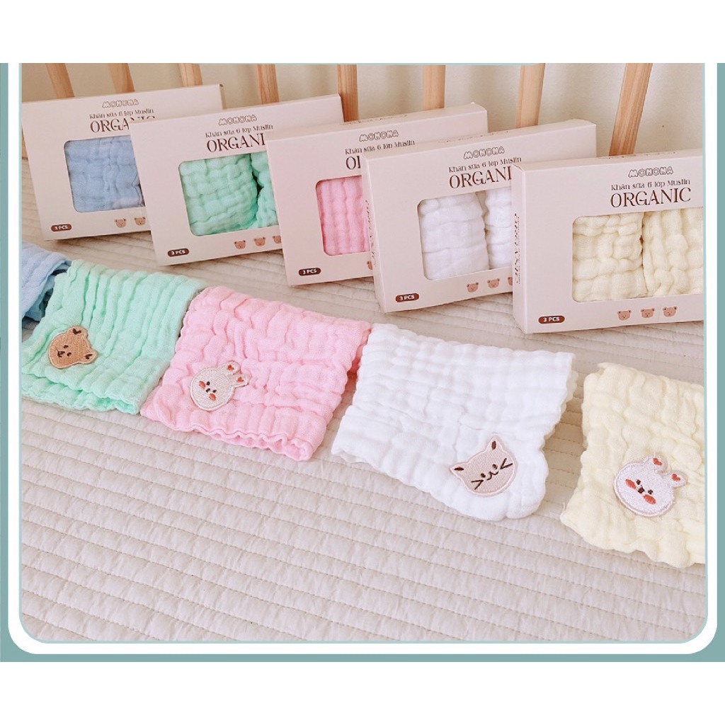 Khăn Tắm Xô Màu 6 Lớp Monona Cho Bé - Khăn Sữa Xô Màu 6 Lớp Cho Bé