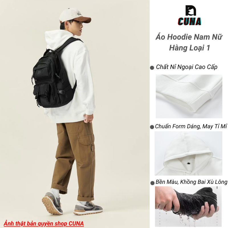 Áo Hoodie CUNA Áo Hoodie Nam Nữ Form Rộng Mũ 2 Lớp Chất Nỉ Ngoại Hàng Xuất Cao Cấp Trơn Dây Rút Dài Tay Local Brand