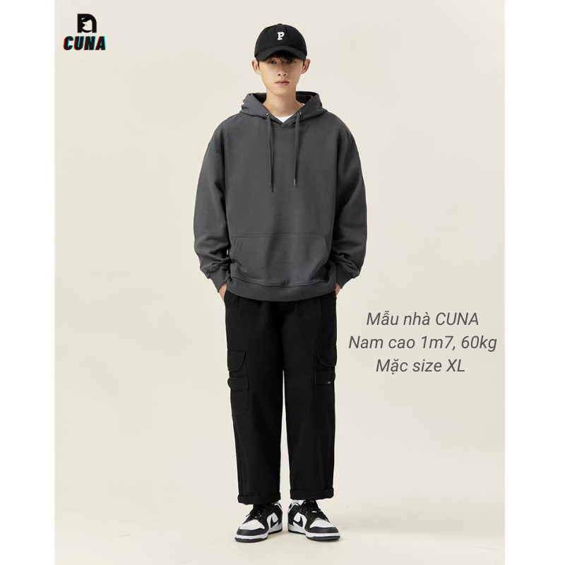 Áo Hoodie CUNA Áo Hoodie Nam Nữ Form Rộng Mũ 2 Lớp Chất Nỉ Ngoại Hàng Xuất Cao Cấp Trơn Dây Rút Dài Tay Local Brand