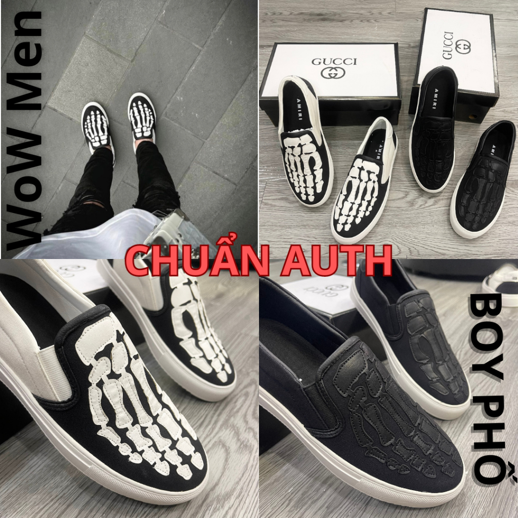 Giầy thời trang xương slipon Amiri - giày lười da hình xương phong cách boy phố. Full box