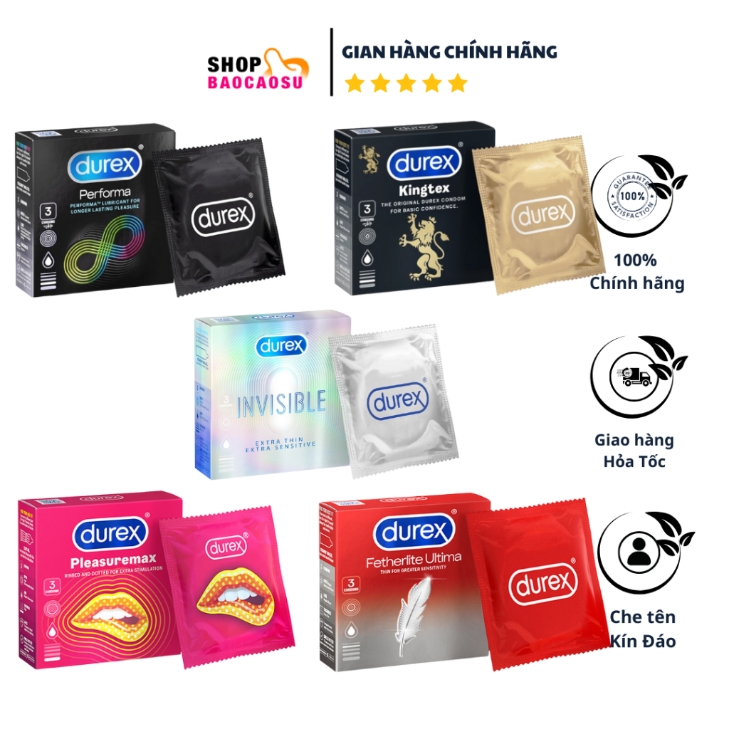 Bao cao su Durex ôm sát, siêu mỏng, bôi trơn - hộp 3 bao Shopbaocao HN