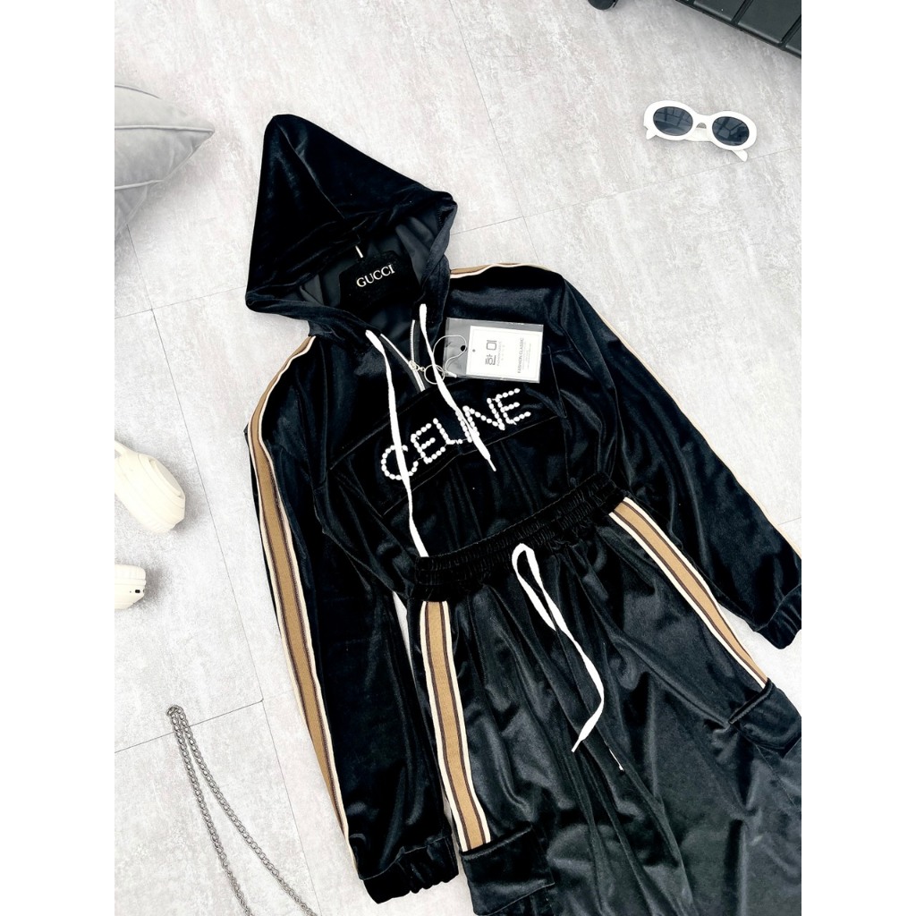 Set Bộ Đồ Nữ NHung CELI Túi Hộp Áo Hoodie Có Mũ Phối Khóa Cổ Mix Chân Váy Túi Dáng Dài Freesize