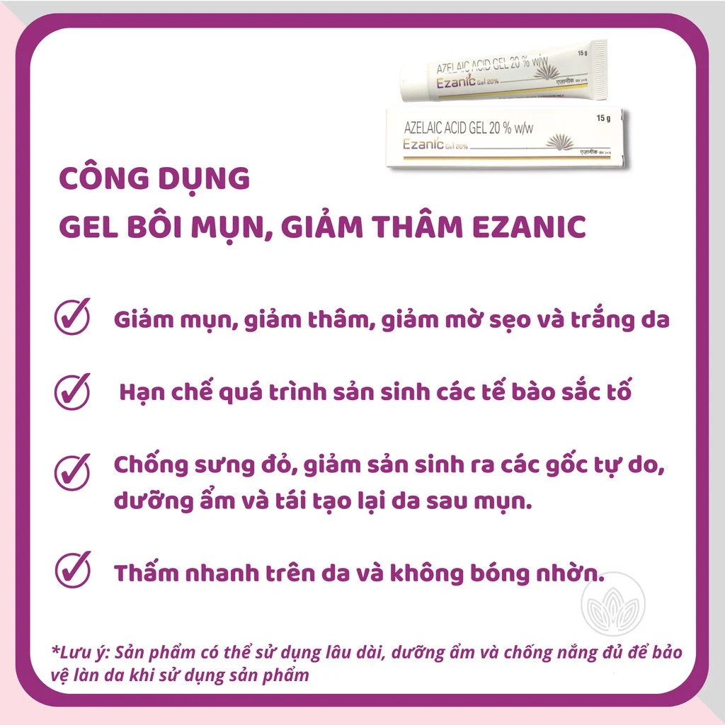 Ézanic Gel giảm mụn, mờ thâm đỏ, thâm đen, đều màu da 20% azelaic acid