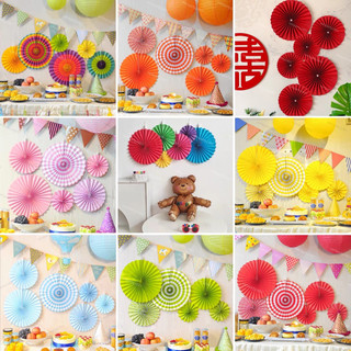 Bộ 6 cái quạt giấy trang trí sinh nhật, cưới hỏi, khai trương, lễ Tết, event, thôi nôi, đầy tháng, sự kiện