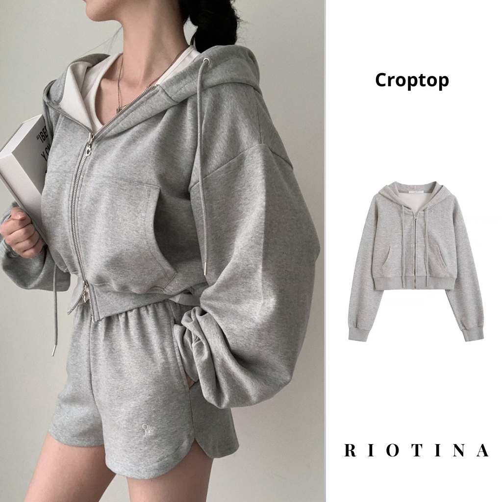 Áo khoác nỉ croptop Hàn dáng rộng siêu xinh