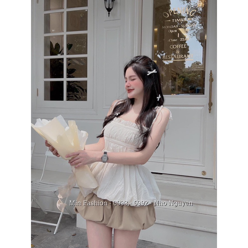 SET ÁO 2 d nhún tùng bí +lưng sau có nhún thun co giãn) á