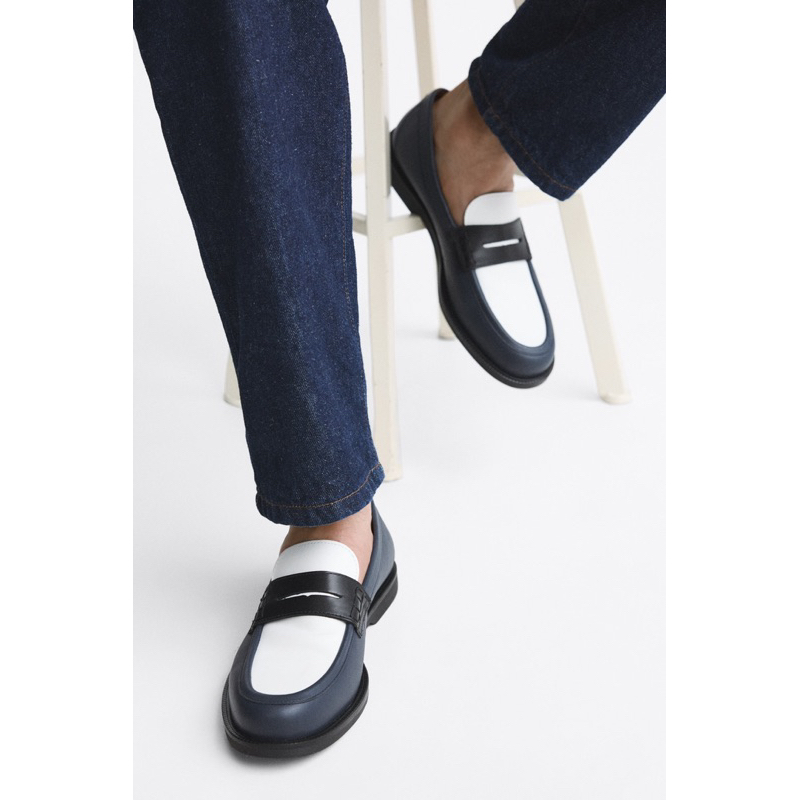 Giày moccasin nam Zara authentic CONTRAST LOAFERS WITH PENNY STRAP size 41