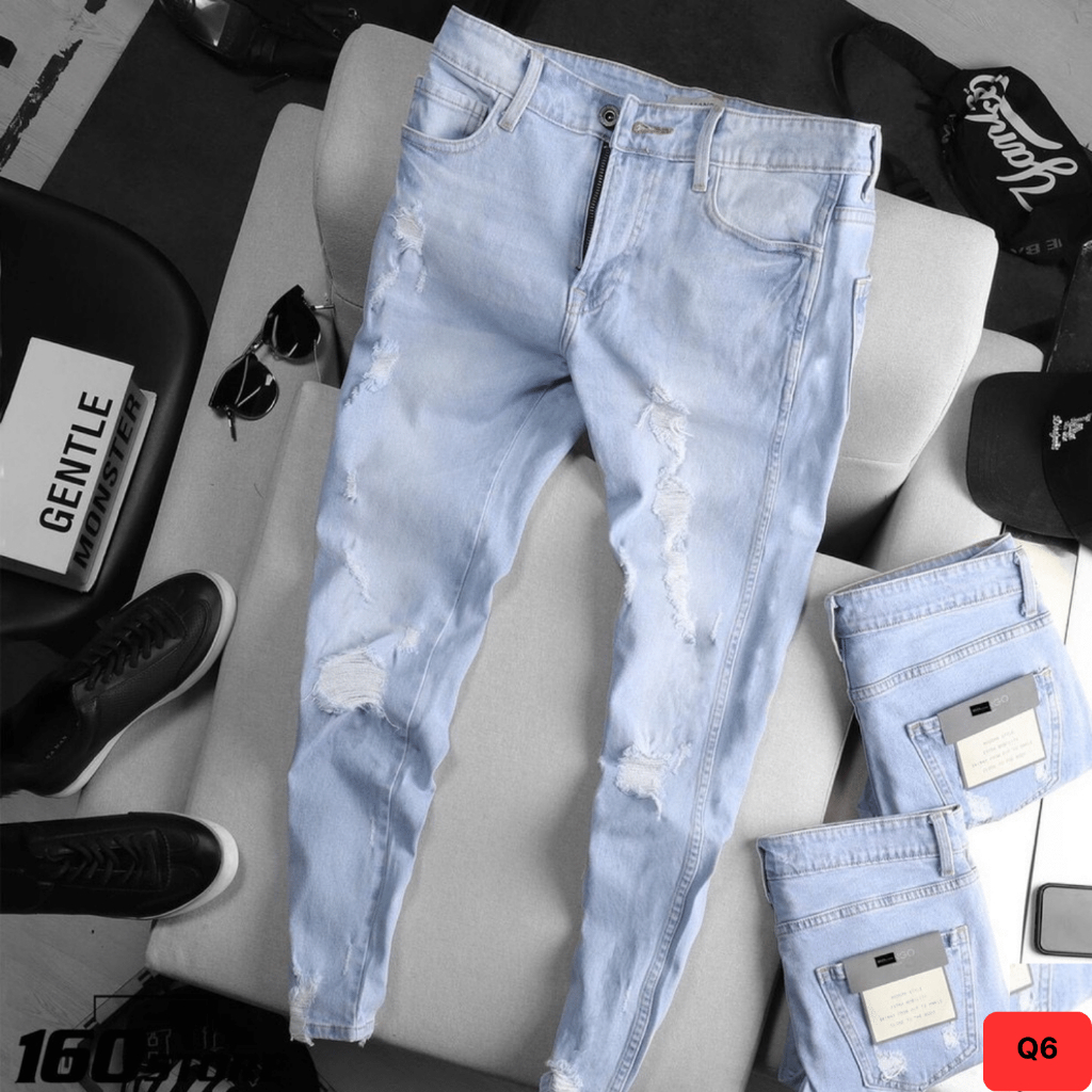 Quần Jean Nam Kiểu Dáng Jogger  Bo chun 2 màu chất bò màu xám đen co dãn trẻ trung hottrend 2022