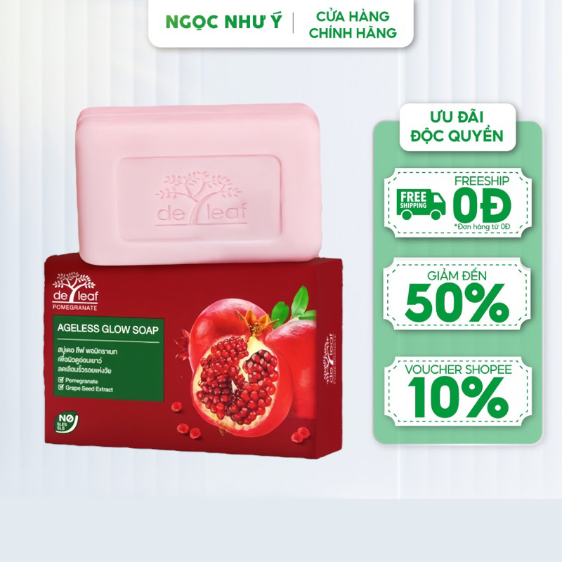 Xà Phòng Rữa Mặt Lựu Đỏ De Leaf Ageless Glow Soap Giúp Giảm Nếp Nhăn Và Lão Hoá Da, Làm Trắng Sáng Tươi Tắn Bánh 100g