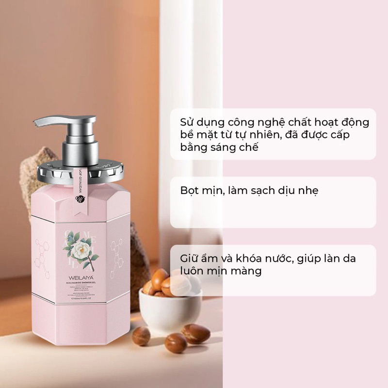 Sữa tắm nước hoa Weilaiya tinh chất hoa hồng Damask 450ml