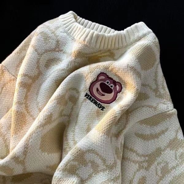 Áo Len Tay Dài Form Rộng Họa Tiết Gấu Dâu Xinh Xắn Đáng Yêu Thời Trang Thu Đông 2023