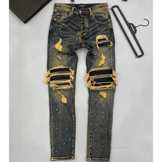 Quần VLADAK Vẩy Sơn Xanh Loang Vàng Vá Da Nhăn Đen Quần Bò Nam Xanh Sẫm Vladak Lót Da Cao Cấp Chất Co Dãn 4 Chiều