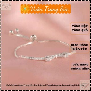  Vòng tay bạc S925 dây rút - Lắc tay nữ bạc Ý dây rút hình nơ đính đá Bling Bow dễ thương Vườn Trang Sức 