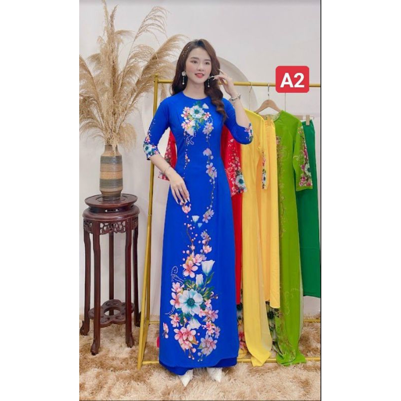 Áo dài in 8D hoa trà my đủ size S/m/L/xl/2xl/3xl/4xl/5xl