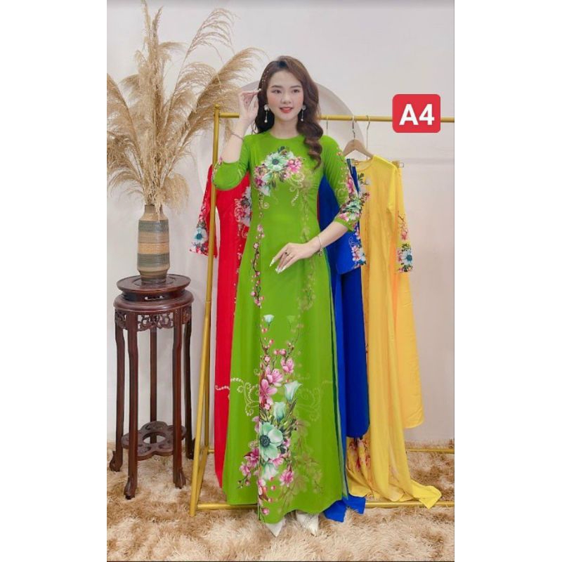 Áo dài in 8D hoa trà my đủ size S/m/L/xl/2xl/3xl/4xl/5xl