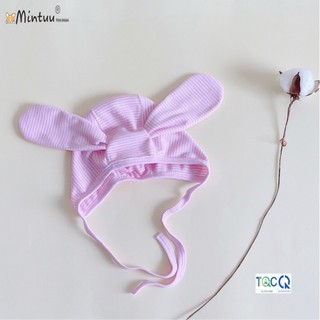 Mũ sơ sinh, mũ tai thỏ cột dây sọc màu thương hiệu MINTUU, kiểu dáng dễ thương - 6151