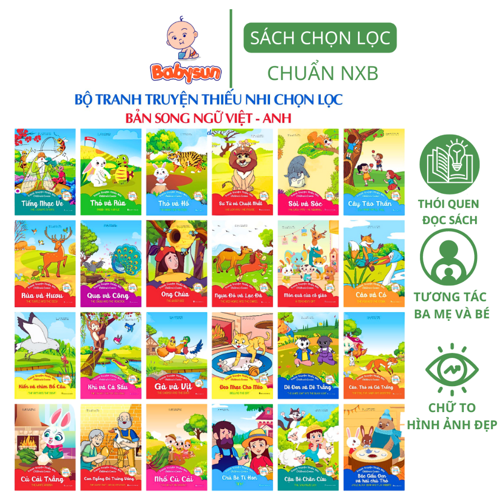 Sách- Combo 20 Quyển Truyện Cổ Tích Song Ngữ Anh - Việt, Truyện Kể Mầm Non, Truyện Ngụ Ngôn