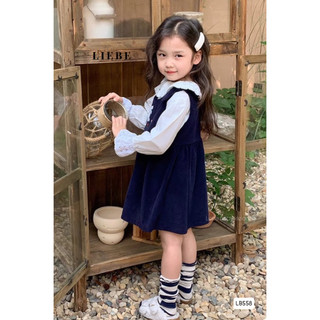 Set váy nhung tăm áo thô cổ ren trắng Liebe